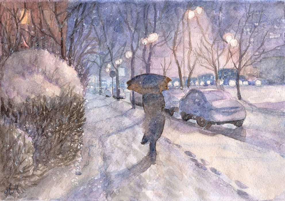 «Снігопад». 2017. Папір, акварель